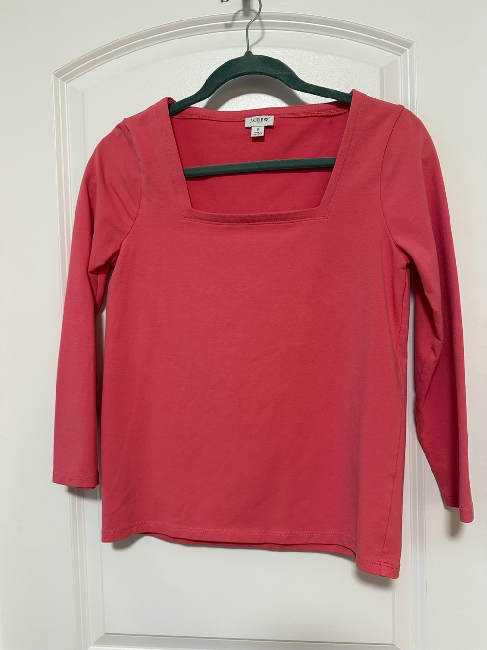 J. Crew Coral Square-Neck Long Sleeve Tee